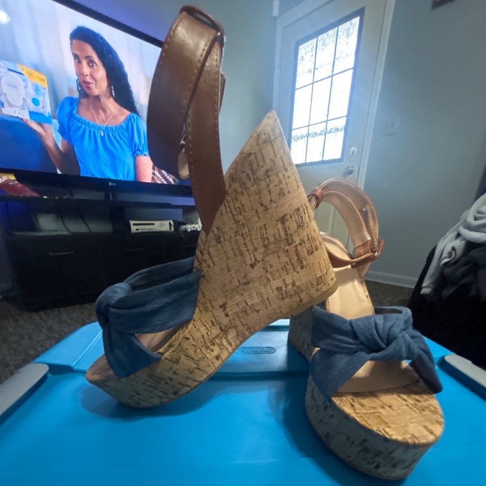 Denim style wedges